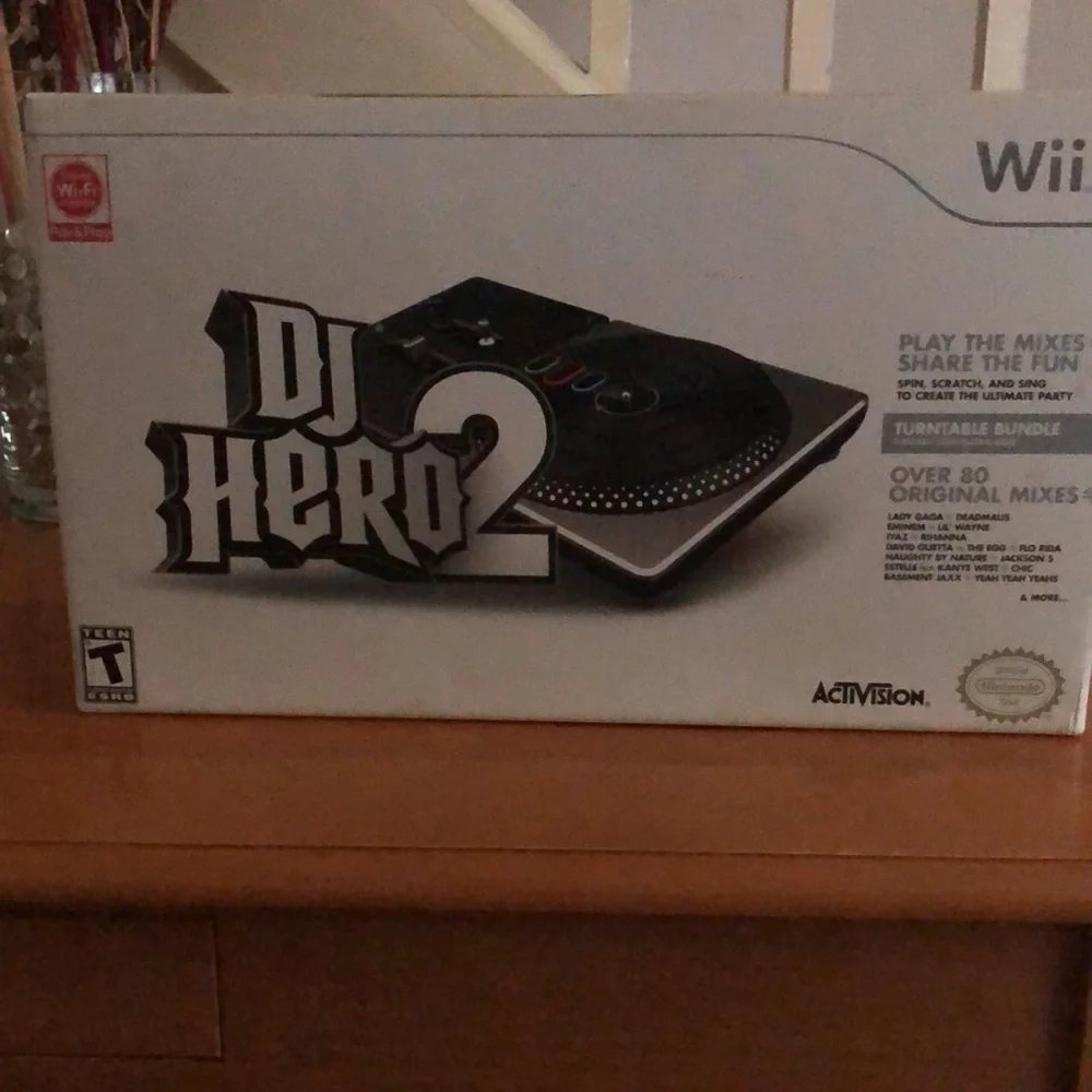 WII “DJ Hero2” is dated, but plays just fine,although it has been safely stored!